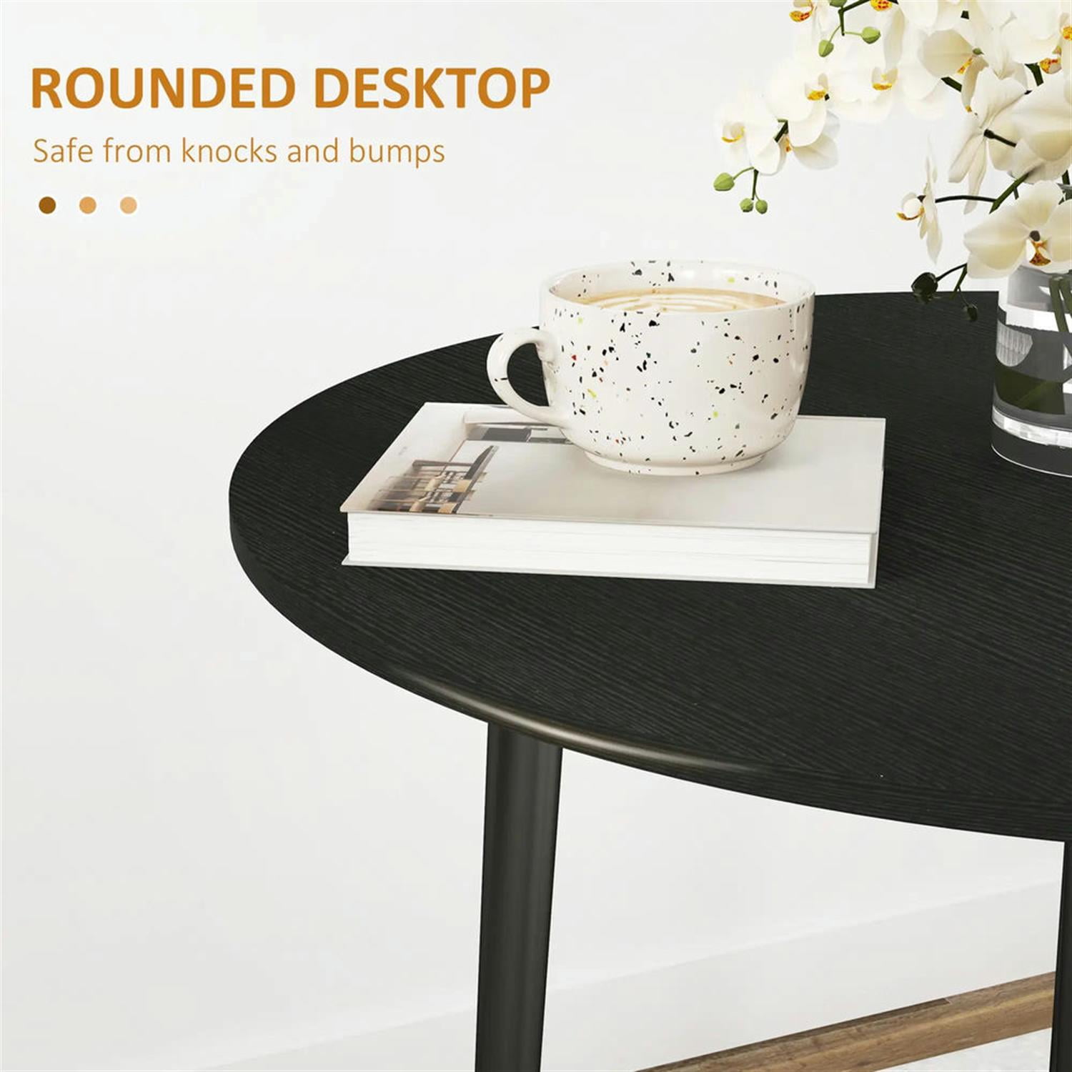 Demi Bonn 35" Solid Wood Rustic Kitchen Table, Drop Leaf Round Dinner Table for Dining Room, Home Office, Living Room Furniture, Black