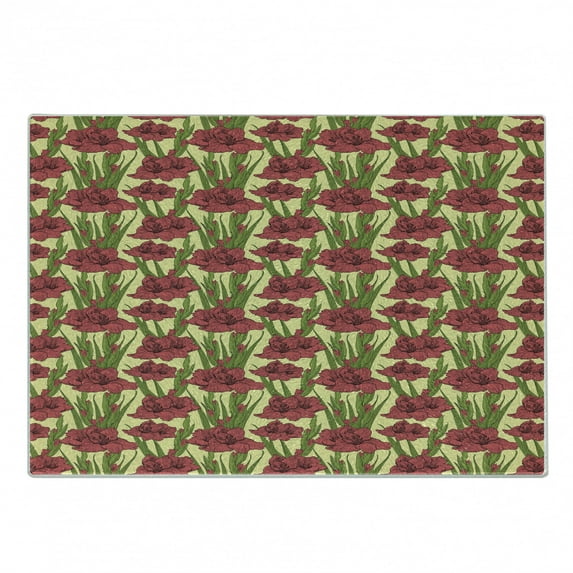 Flower Cutting Board, Hand Drawn Like Sketchy Floral Pattern of Gladiolus Spring Season Blooms, Decorative Tempered Glass Cutting and Serving Board, in 3 Sizes, by Ambesonne