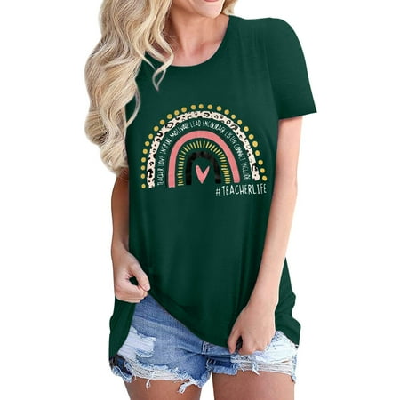 

Women Summer Teacher Life Heart Graphic Print Short Sleeve Shirt Travel Shirt Tops Layering Long Sleeve Womens Tops And Tees Womens Lightweight Long Sleeve Shirt Short Sleeve Scrub Jackets Womens