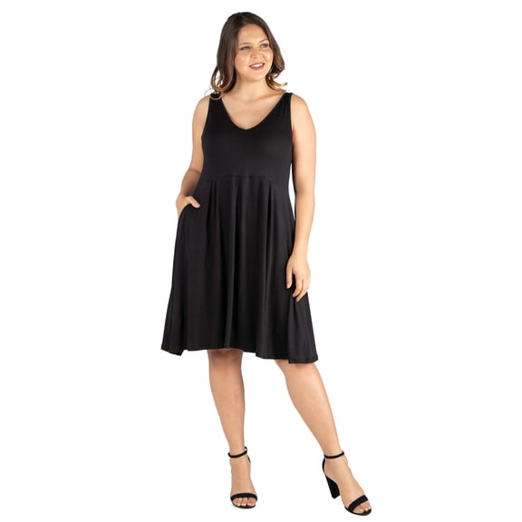 Plus Size Sleeveless Fit N Flare Pocket Dress