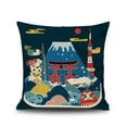thumbnail image 4 of Funda de cojín japonesa Fuji Ukiyo-e, funda de almohada, decoración para sofá, coche, hogar, cama, 45 x 45 cm, juego de 4 piezas (estilo japonés B), funda de almohada de lino estilo japonés Ukiyoe Rojo Verde, 4 of 5