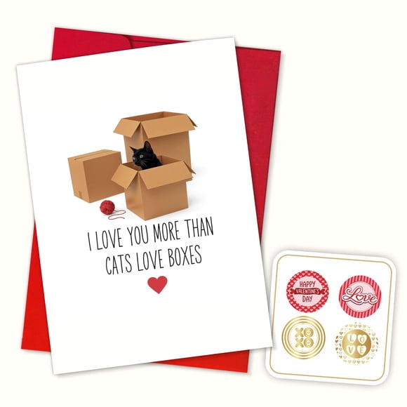 Tarjeta de felicitación de San Valentín con texto «Te quiero más que a los gatos» (13,5 x 21,5 cm)