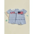 thumbnail image 3 of Loicainy Toddler Baby Boy 4th of July Clothes Set 6 12 18 24 Months 2T 3T 4T Flag Embroidery Striped Crew Neck Short Sleeve T-Shirt and Shorts 2 Pcs Independence Day Outfits, 3 of 9