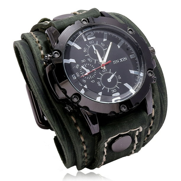 Reloj de pulsera Steampunk para hombre, vintage, de piel de vaca, cosido a mano, de cuarzo.