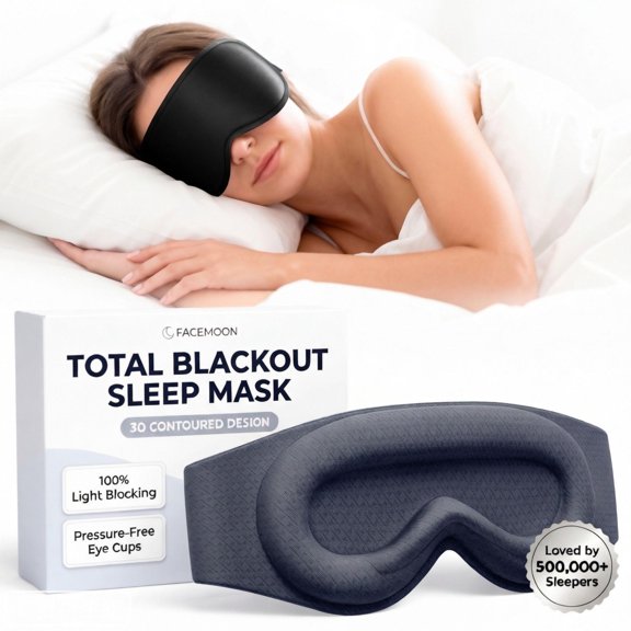 FACEMOON Weighted Sleep Mask 100% Blackout 3D Contoured for Men and Women Peaceful Sleep Journey Soft Memory Foam Zero Pressure Quiet Relaxation Black