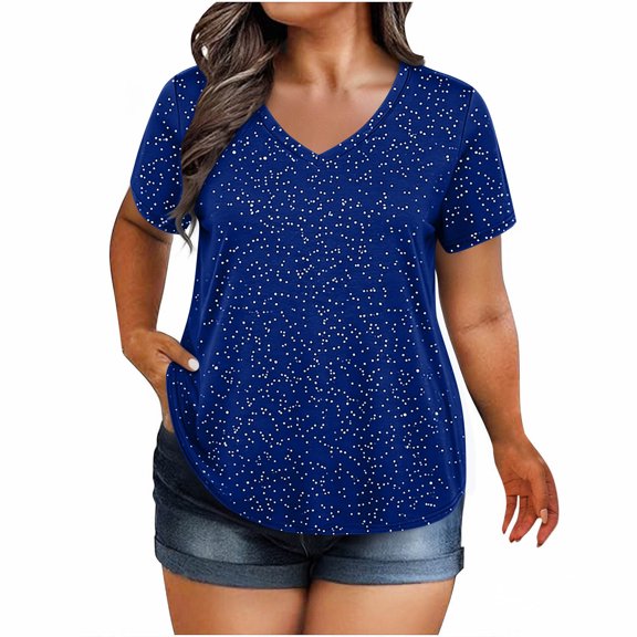 JIA JIA SHUANG Short Sleeve Tops for Women V Neck Sequin Blouse Glitter Sparkle Loose T-Shirt Summer Evening Club Party Outfits