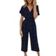 thumbnail image 2 of Gibobby Mono Corto Informal Mono de bolsillo con cuello en V estampado con cintura elástica y pantalones casuales de punto ondulado para mujer(Azul marino， M), 2 of 5