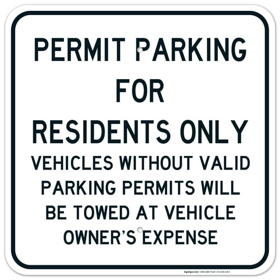 Permit Parking Sign, Residents Parking Only Sign,