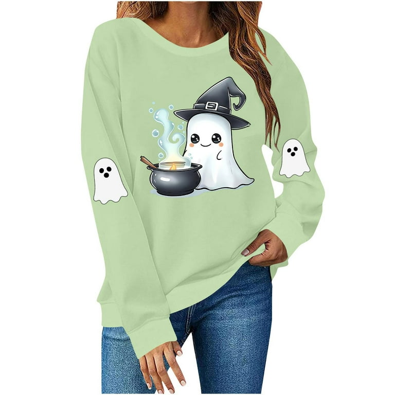 HWRETIE Sudaderas Para Mujer,Halloween Printed Long Sleeve Round