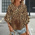 thumbnail image 3 of Brown Black Leopard Print Fabric Women's V-Neck Blouse With 3/4 Ruffled Bell Sleeves Casual Top Ladies Blouses, 3 of 7