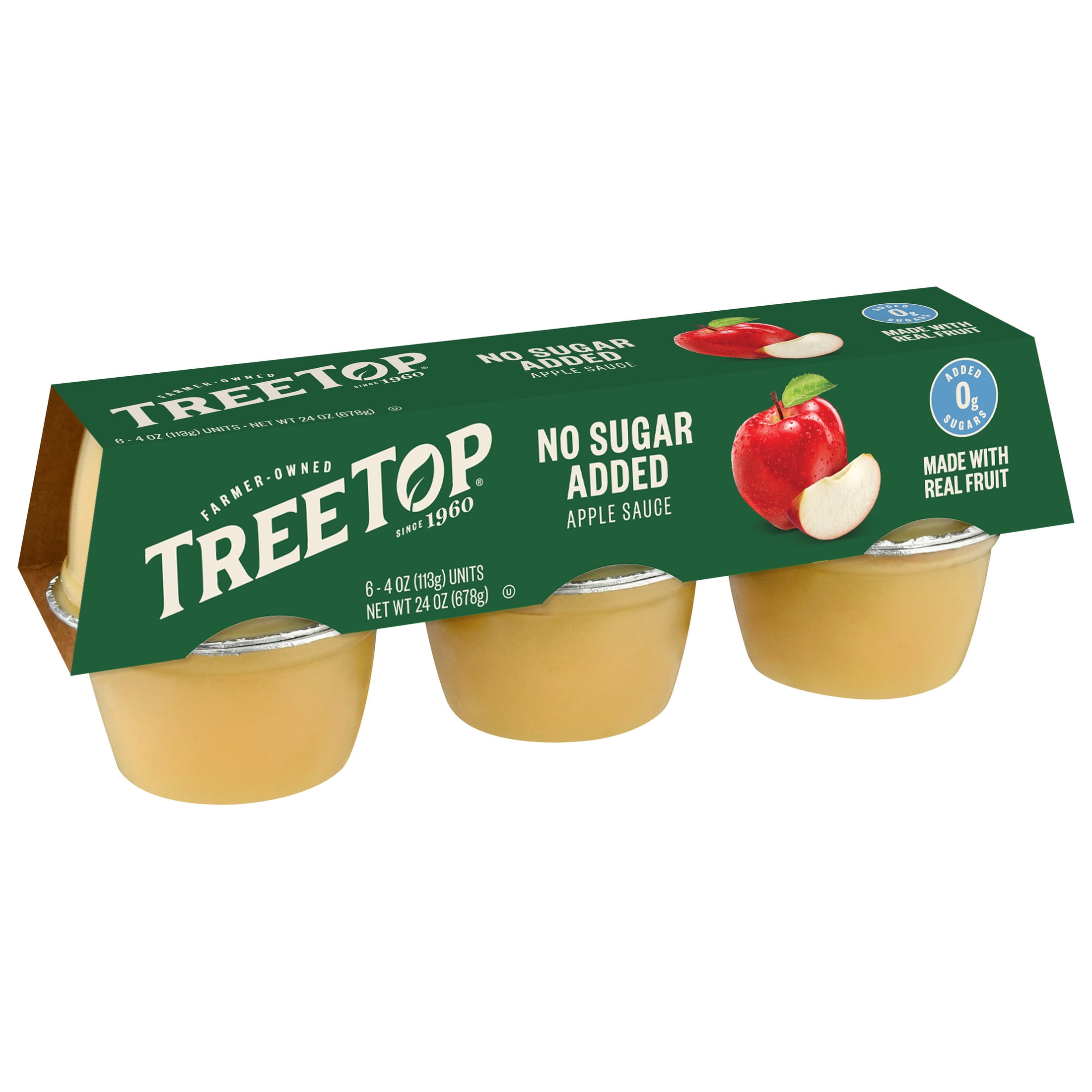 (6 pack) Tree Top No Sugar Added Apple Sauce Cups, 4 Oz, 6 Count