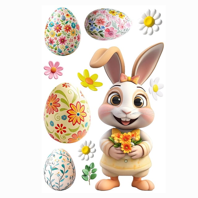 Pegatinas de pared, pegatinas de Pascua para ventanas, pegatinas para puertas, decoraciones de Pascua, pegatinas de conejo con huevos, calcomanías para Pascua, pegatinas de Pascua para ventanas, decor