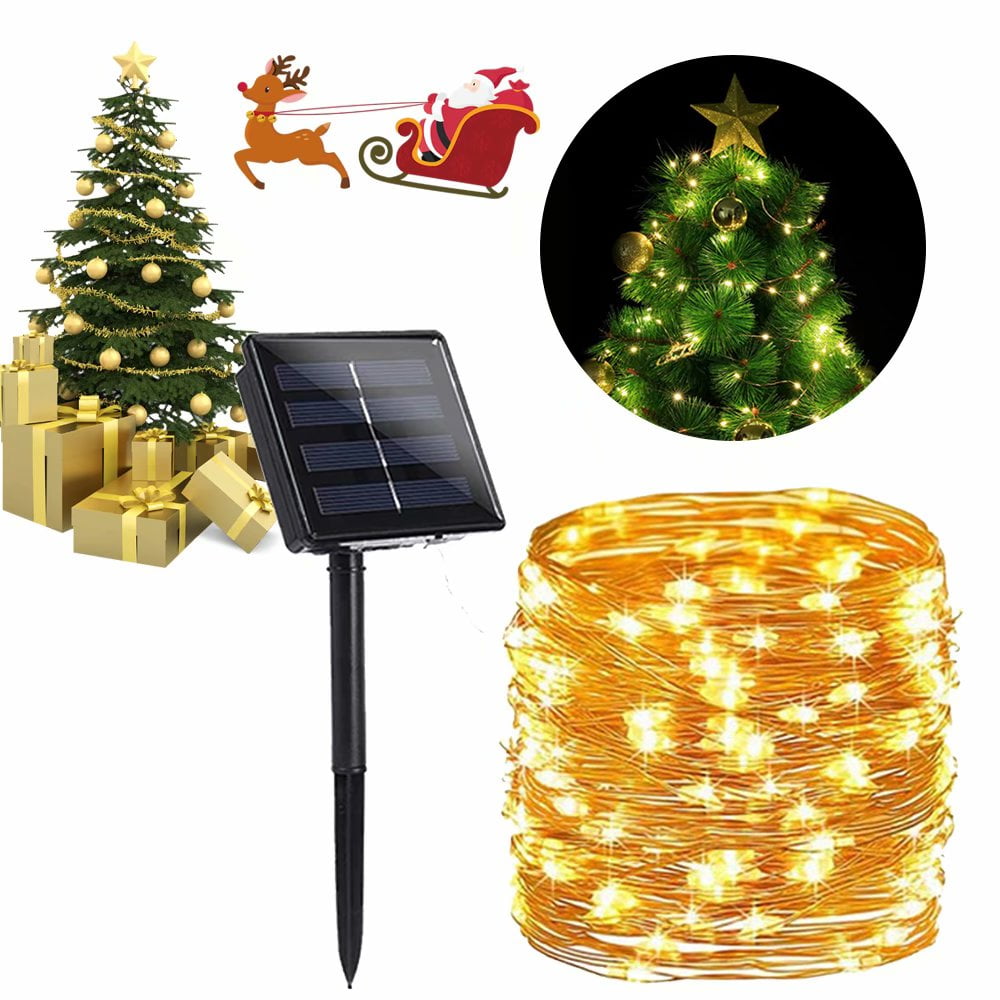 Waterproof Outdoor Christmas String Lights for Garden Party Toodour Solar Christmas Lights Christmas Tree Decorations 2 Packs 33ft 100 LED 8 Modes Silver Wire Solar String Lights Warm White 