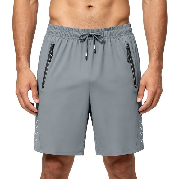 HBYJLZYG Men's Quick Dry Running Shorts with Zipper Pockets, Lightweight Ice Silk Athletic Shorts, Breathable Summer Gym Workout Shorts with Drawstring Waist