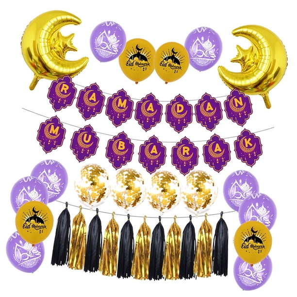 Globos de fiesta Globos de látex de 12'' Decorativos para Eid Mubarak Festivo Musulmán Púrpura Dorado perfke globos eid mubarak