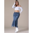 thumbnail image 7 of Unique Bargains Women's Long Denim Skirts Split A-Line Fishtail Jean Skirt S Dark Blue, 7 of 7