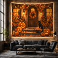 thumbnail image 6 of Black Cat on Pumpkin Porch with Lanterns, Whimsical Cottagecore Style for Cat Lovers, Autumn Wall Decor Halloween Gift, Tapestry Wall Hanging for Entryway and Dorm, 6 of 7