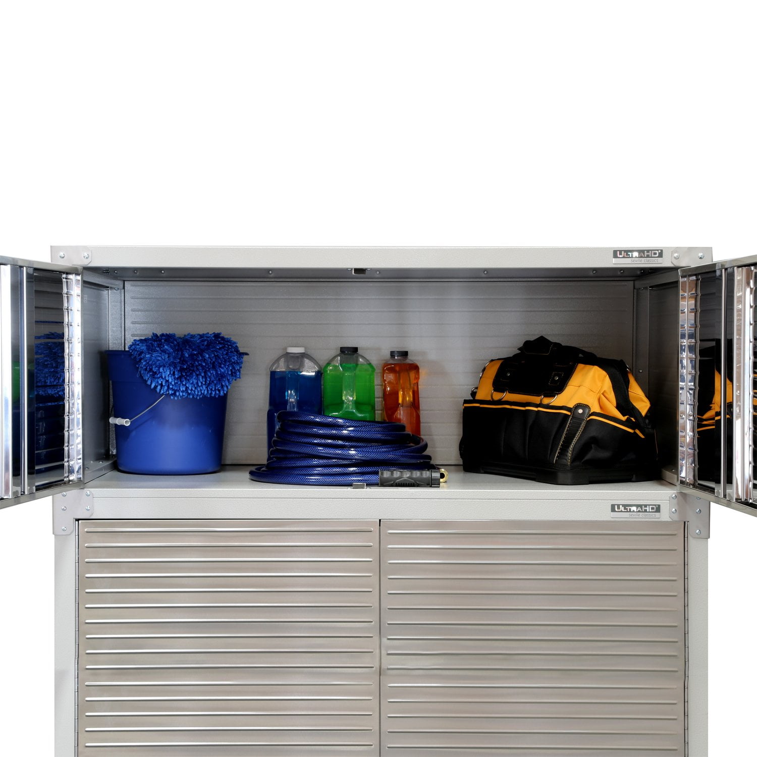 Seville Classics UltraHD® Stacking Top Steel Body Lockable Storage Cabinet Organizer Shelving Unit, 48" W x 24" D x 18.5" H, Granite