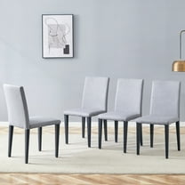 Noble House 35.4" Dining Chairs, Linen-Cotton Upholstered, Black Metal Legs, Breathable Comfort, Light Gray, Set of 4