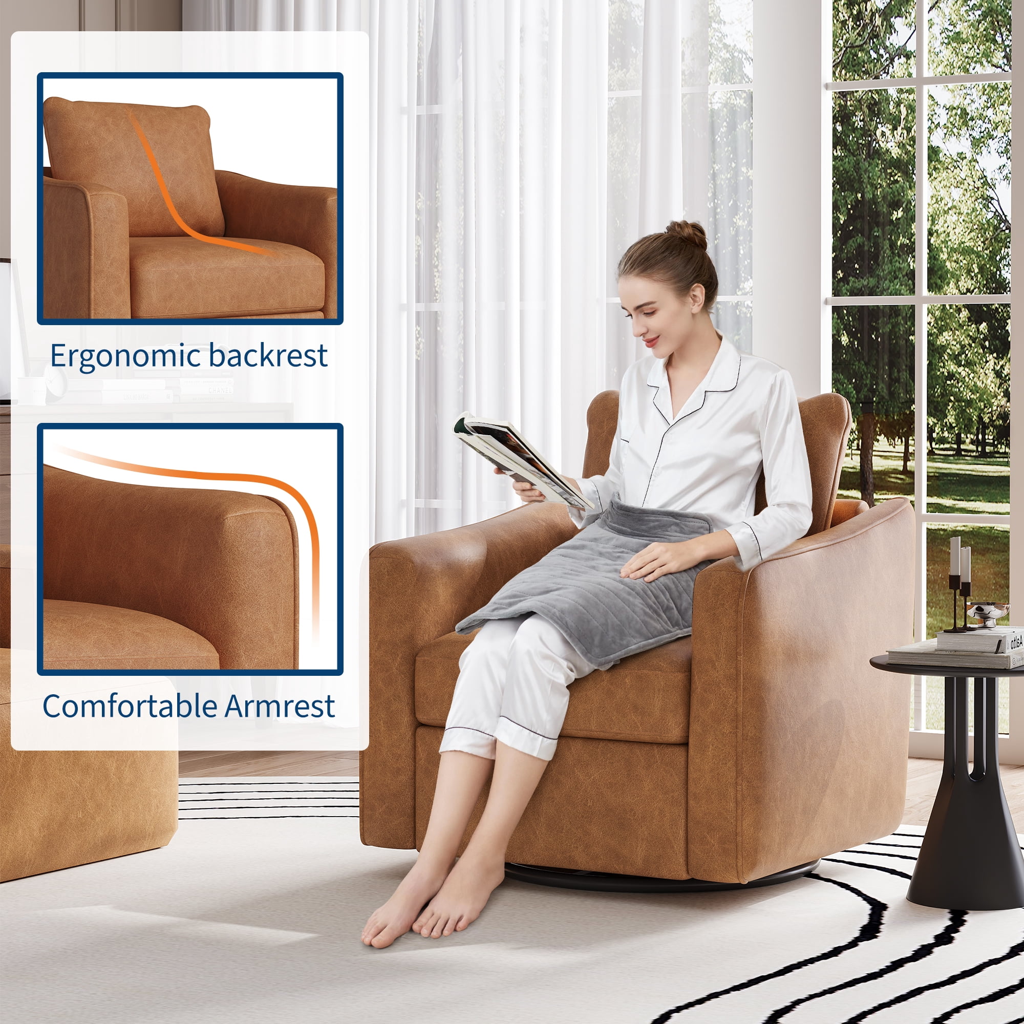 Swivel Rocker Recliner Chair, Glider Rocker Recliner, Rocking Chair Nursery, Fabric Chair with High Back, Deep Seat, for Living Room, Bedroom, Brown