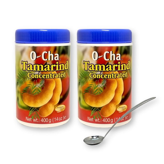 O-Cha Thai Concentrate Cooking Tamarind Paste Sour 14 Oz. (400 g) x 2 Packs with 1 Mini Stainless Steel Ladle Spoon (3-Piece Set)