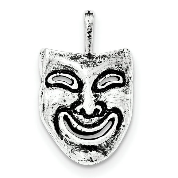 Sterling Silver Antiqued Smiling Mask Chain Slide Pendant QC8801 (mm x mm)