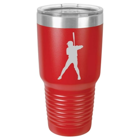 Tumbler Stainless Steel Vacuum Insulated Travel Mug Baseball Player (Red, 30 oz)