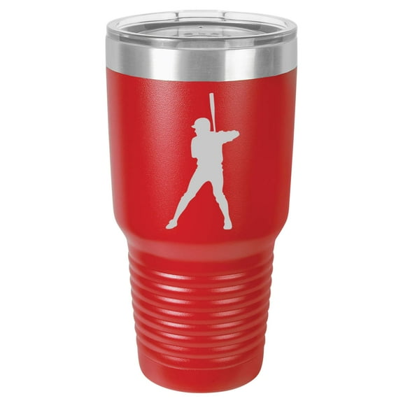 Tumbler Stainless Steel Vacuum Insulated Travel Mug Baseball Player (Red, 30 oz)