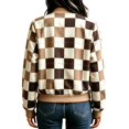 thumbnail image 6 of Zijinkuiwen Women Checkered Print Bomber Jacket Zip Up Long Sleeve Ribbed Trim Outerwear for Casual Daily Wear, 6 of 6