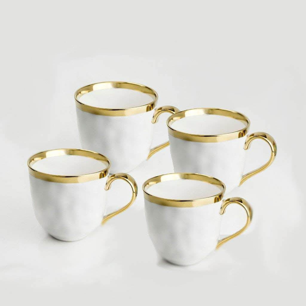 Yedi Gold Dipped Set of 4 Coffee Tea Beverage Drink Mugs with Handles, White Yedi Gold Dipped Set of 4 Coffee Tea Beverage Drink Mugs with Handles, White