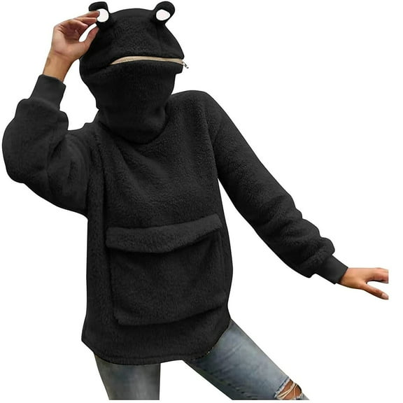 Fesfesfes Women Hooded Fashion Three-Dimensional Pocket Cute Design Pullover Sweatershirt Tops Plus Size $10