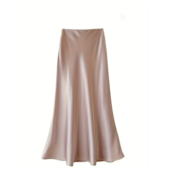 Women's High-Waisted Satin Midi Skirt - Stylish, Bodycon & A-Line (Silk Material)