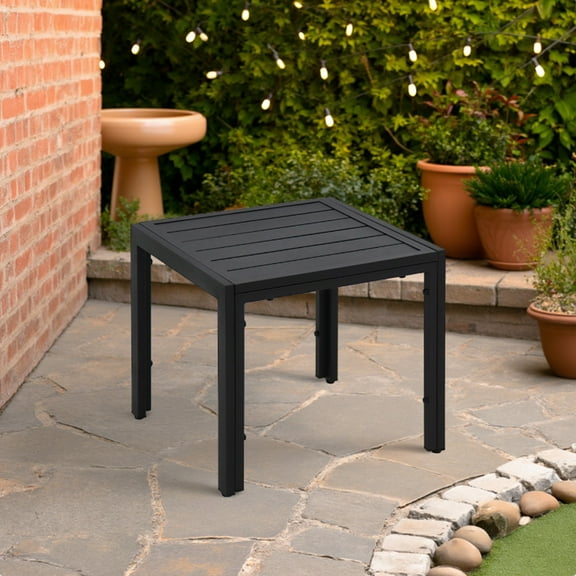 Abble 20" Square Steel Patio Side Table - All-Weather Indoor/Outdoor Accent Table End Table for Patio, Living Room, Poolside, Matte Black