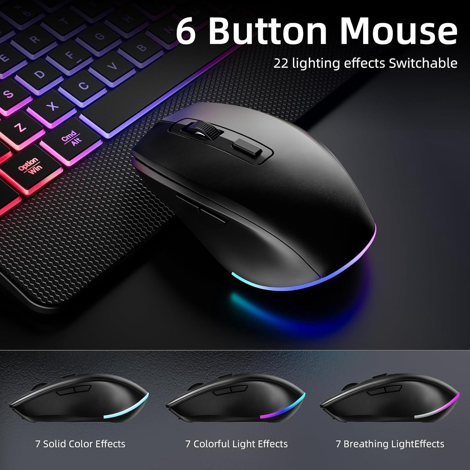 Wireless Keyboard and Mouse Combo 2.4G Full Size Silent/Quiet RGB Backlit Light Up Computer Keyboard & Mouse Combos Set with Phone Holder for Windows Mac PC Laptop