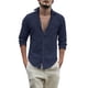 thumbnail image 1 of Camisas Para Hombre Camisa de lino y algodón de manga larga para hombre, camisas con botones para la playa, camisa informal con botones, Tops de Yoga de verano con bolsillo (Navy, L), 1 of 4