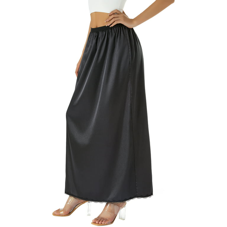 Sunisery Half Slip for Women Satin Long Underskirt Dress Extender Lace Trim  Maxi Skirt for Under Dresses Slip 