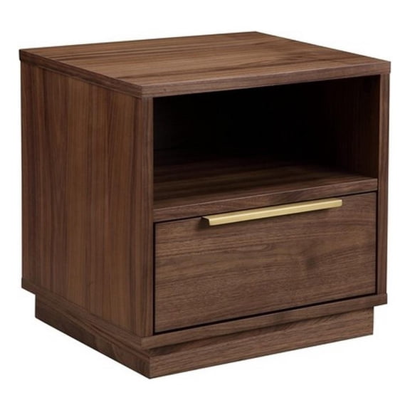 Benjara Tommy 18" NightStand- 1 Drawer with Handle- 1 Storage Cubby- Brown Gold