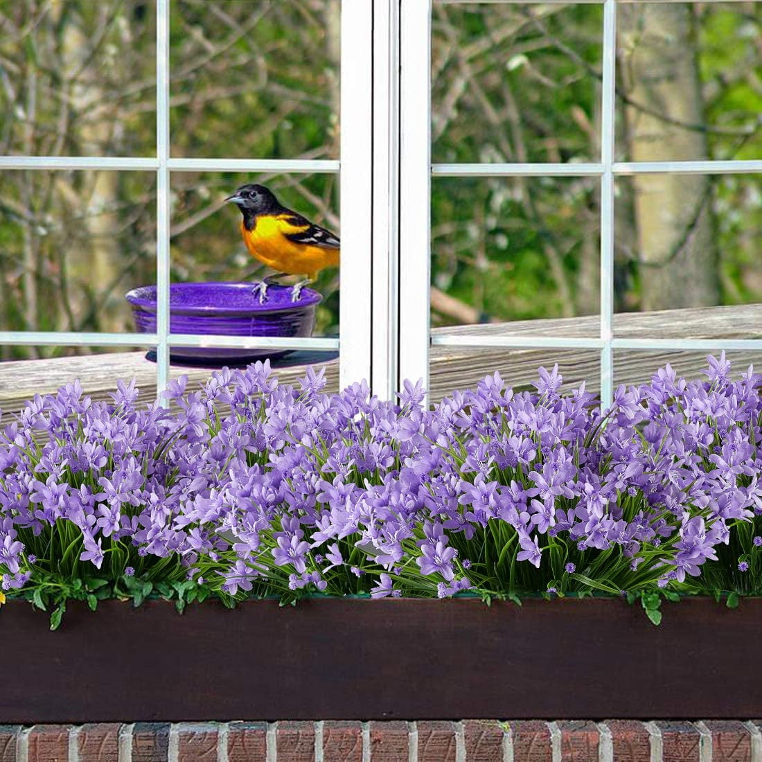 Morttic 8 Bundles Artificial Daffodils Flowers, Fake Artificial Greenery UV Resistant No Fade Faux Plastic Plants for Wedding Bridle Bouquet Outdoor Home Garden Office Table Vase Decor (Purple)