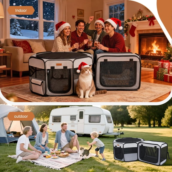 Lekereise Portable Cat Playpen, 47" × 16" Cat Playpen, 2-in-1 Dog Playpen Indoor Outdoor for Cats, Puppies and Small Pets, Independently Usable, with a Carry Bag