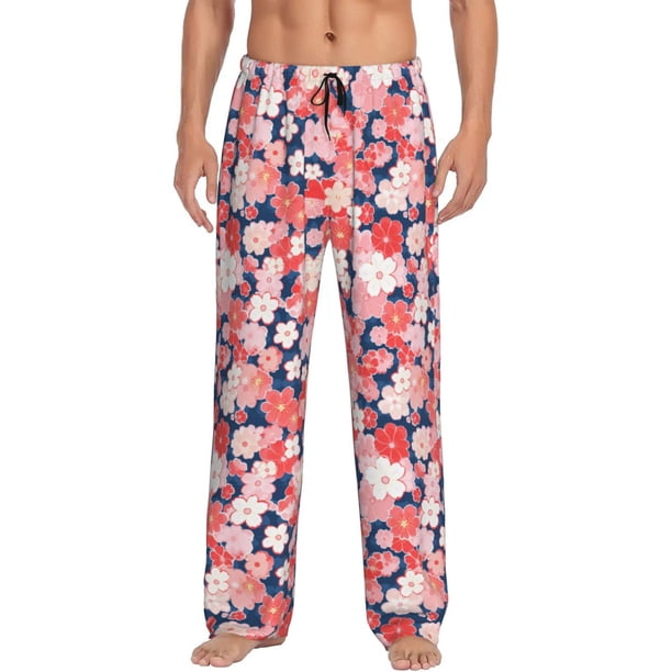 Fotbe Japanese Cherry Blossoms Pantalones de Pijama para Hombre, Pantalones de Dormir, Pantalones de Casa con Cintura Ajustable y Bolsillos-Medium