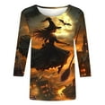thumbnail image 4 of Xdegoge Halloween 3/4 Sleeve Tops for Women Witch Printed Graphic Tee Shirts Funny Holiday Tops Going Out Outfits Dressy Casual Tunic Blouses, 4 of 5