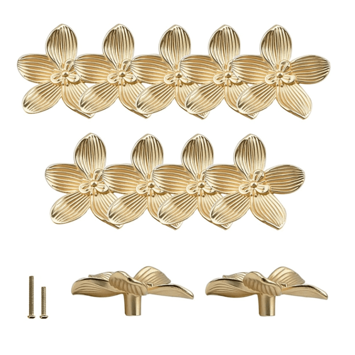 Symkmb 12Pcs Gold Flower Drawer Knobs Petal Kitchen Cabinet Knobs Dresser Knobs Furniture Cupboard Drawer Pulls Handles Zinc Alloy Gold