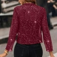 thumbnail image 4 of Women's Sequin Sparkly Cropped Cardigan Dressy Casual Shrugs for Evening Dresses Long Sleeve Open Front Shiny Cardigans Wine 2XL, 4 of 8