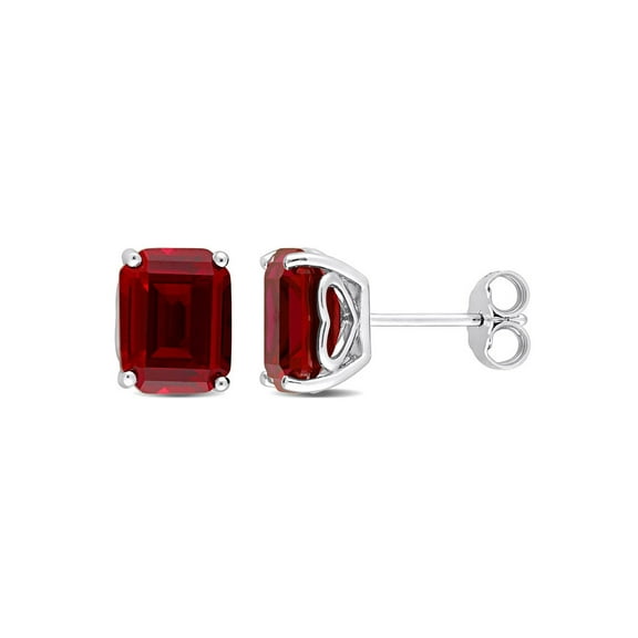 6.50 Carat (Ctw) Lab-Created Ruby Emerald-Cut Solitaire Stud Earrings in Sterling Silver for Women