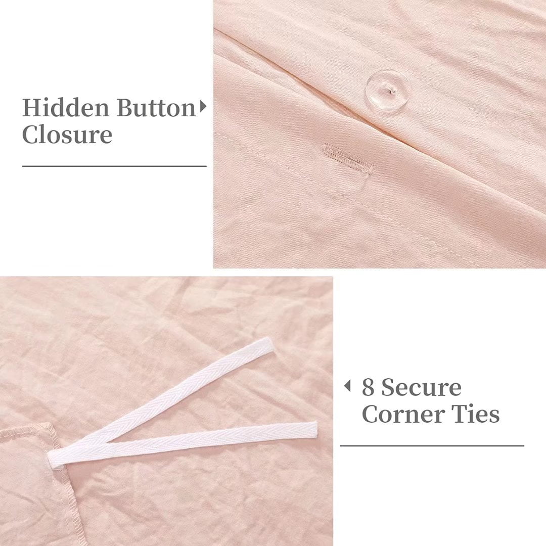 HOMERRY Pink Ruffle Pattern Duvet Cover Queen Size, 3PCS Soft Microfiber Fabric Comforter Set, 90x90 in
