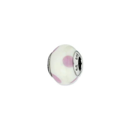 Towle Sterling Silver Cream - Cream /Light Purple Dots Murano Bead & Sterling Silver Charm, 15mm