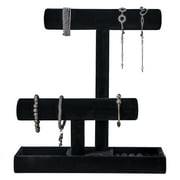 Coward 2 Tier Jewelry Holder,Necklace Bracelet Holder with Earrings Rings Tray,Jewelry Organizer Stand for Scrunchie Watches(Black Velvet)