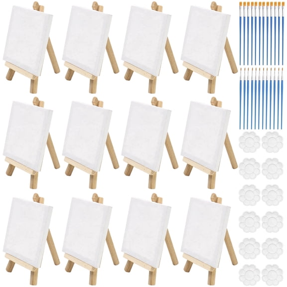 GIRACOA Mini Canvas and Easel Art Kit for Home and Classroom, 4 x 4 inch, White, 12-Pack