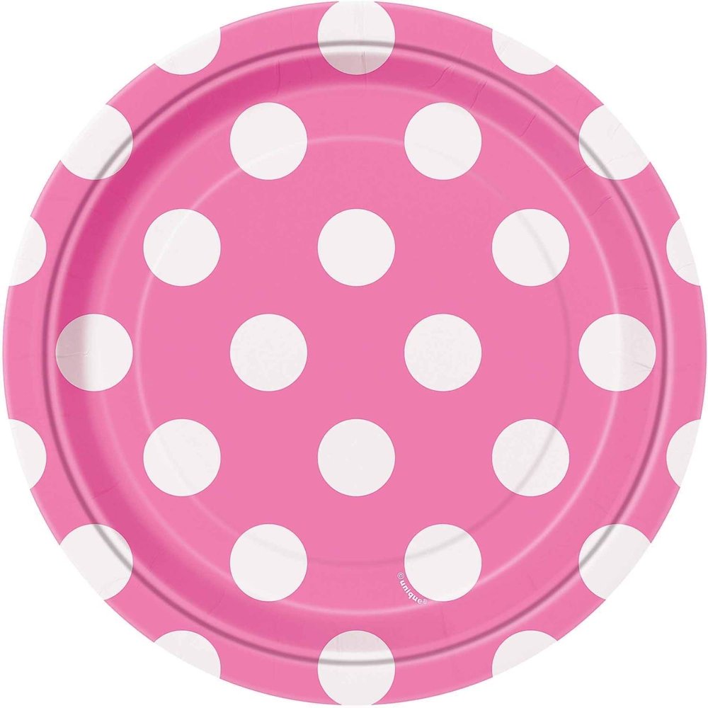 Hot Pink Polka Dot Paper Dessert Plates, 7in, 8ct
