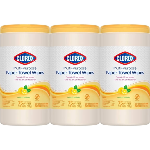 Clorox Multi-Purpose Paper Towel Wipes Lemon Verbena - Multipurpose - 3 Pack, 75 Each
